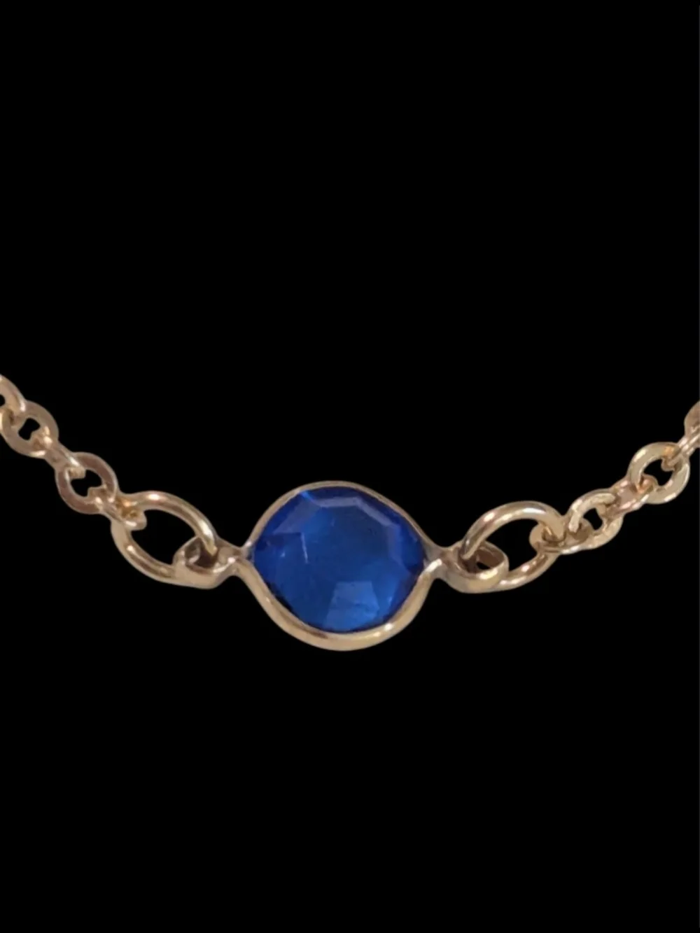 VTG Bezel Set Blue Sapphire (Sept Birthstone) Gold Tone Station Necklace 36